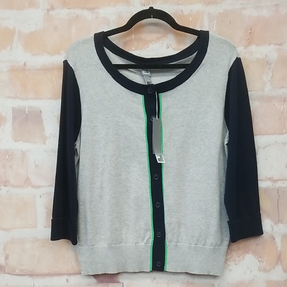 Gray and Navy Button-Up Cardigan